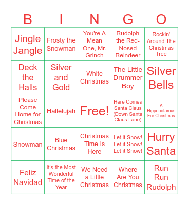 Christmas Music Bingo Card