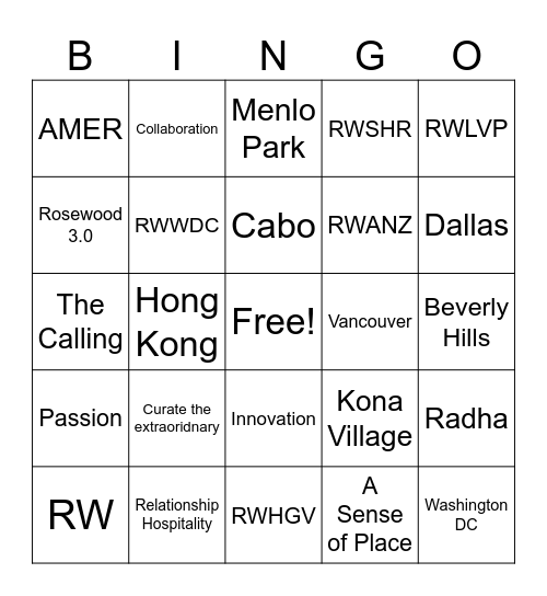 Rosewood Bingo Card