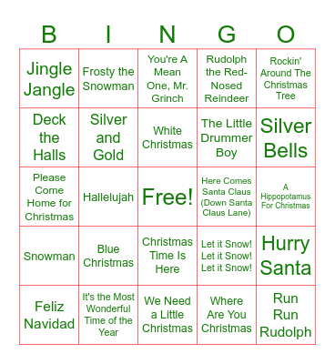 Christmas Music Bingo Card
