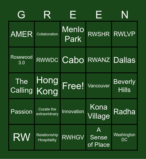 ROSEWOOD BINGO Card