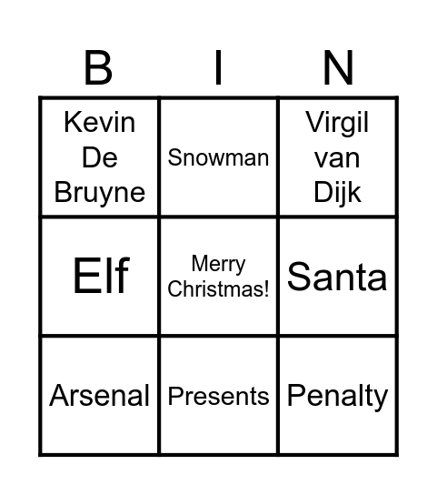 Football Christmas Bingo! Bingo Card