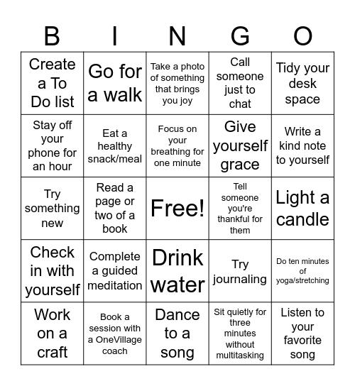 Winter Wellness Bingo Card