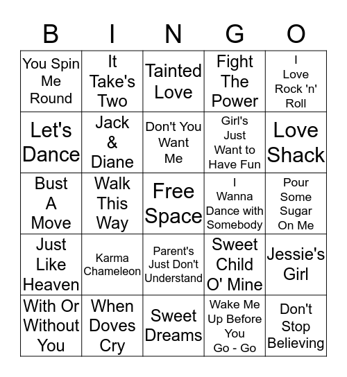 80's Songs - Card 1 Bingo Card