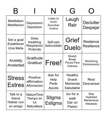 Mental Health Bingo/Bingo De Salud mental Bingo Card