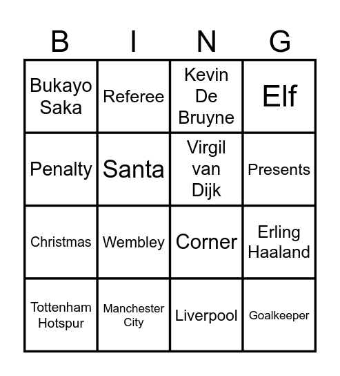 Football Christmas Bingo Card