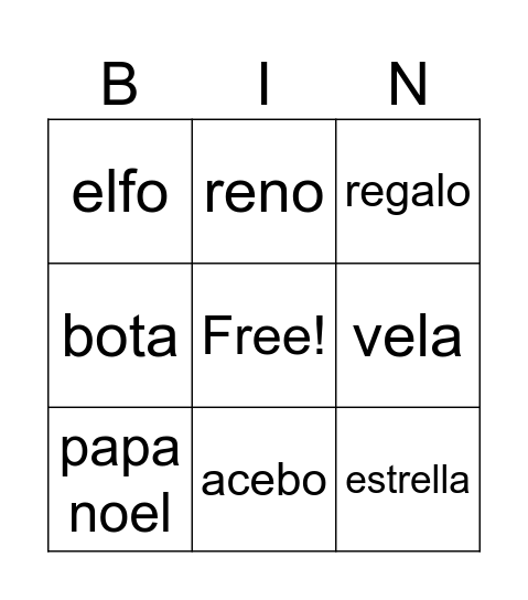 Vacabulalrio de Navidad Bingo Card