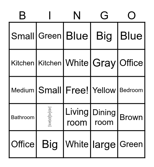 Adjective Bingo Card