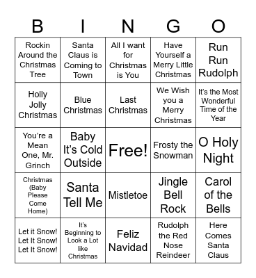 Christmas Music Bingo Card
