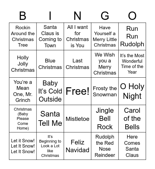 Christmas Music Bingo Card