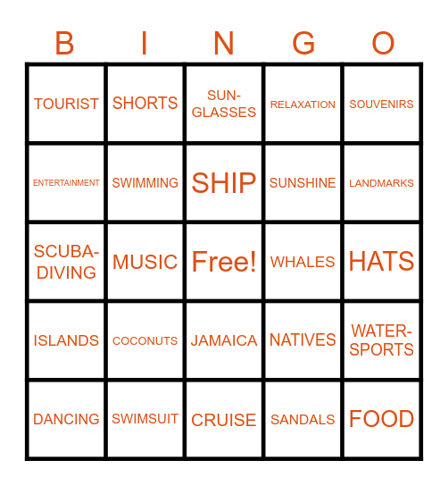 CRUISING THE CARIBBEAN Bingo Card