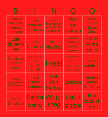 Christmas Music Bingo Card