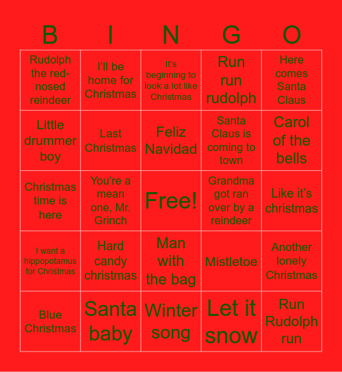 Christmas Music Bingo Card