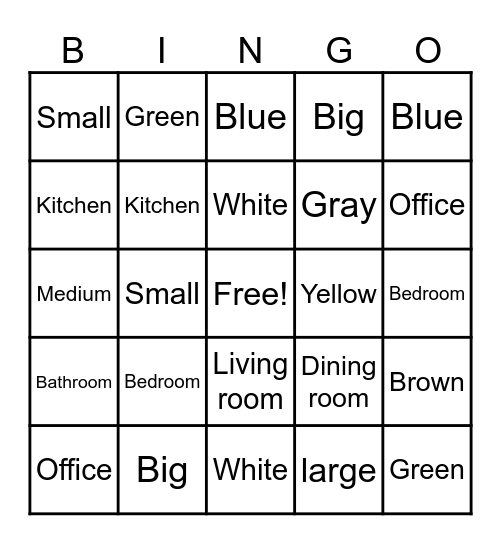 Adjective Bingo Card