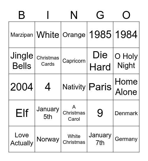 LPRD Christmas Bingo Card