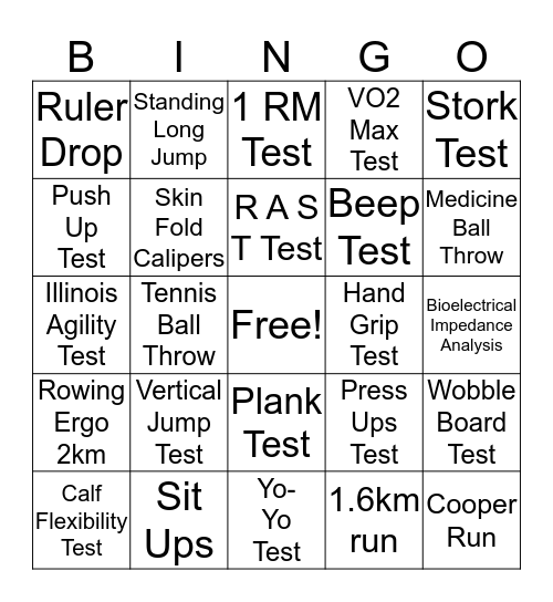 Sports Performance Bingo Card