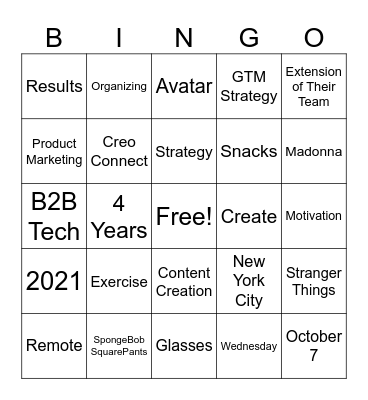 Creo Bingo Card