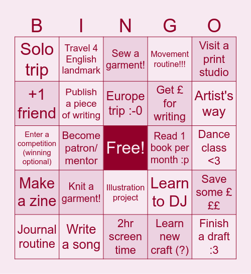 *\2026/* (The Year I Get Everything I Want) Bingo Card