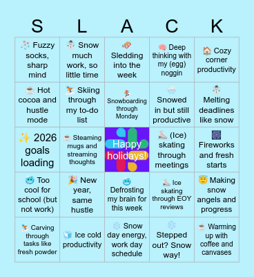 ☃️ Solution Design Holiday Bingo/Slack! 🎉 Bingo Card