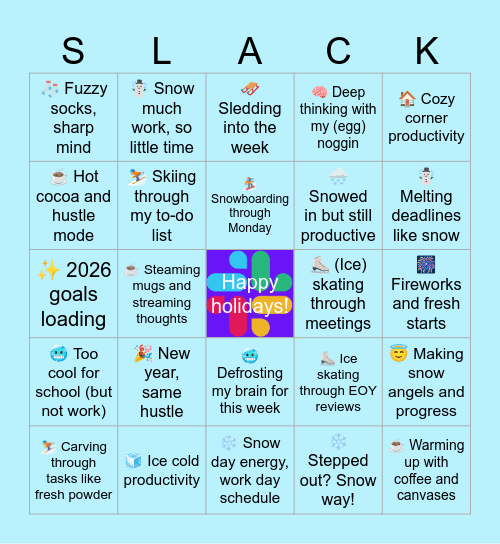 ☃️ Solution Design Holiday Bingo/Slack! 🎉 Bingo Card