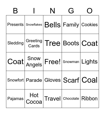 Winter Themed Bingo Card