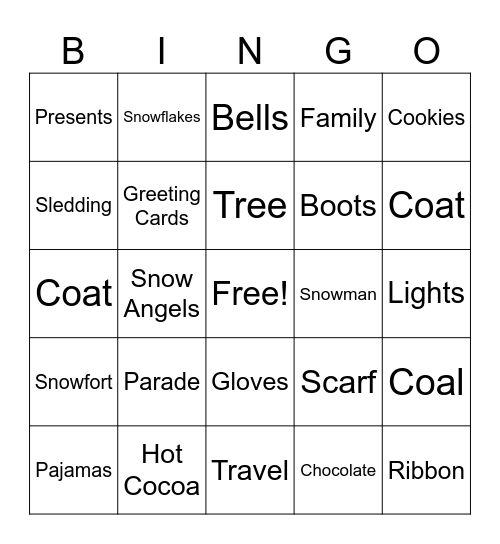 Winter Themed Bingo Card