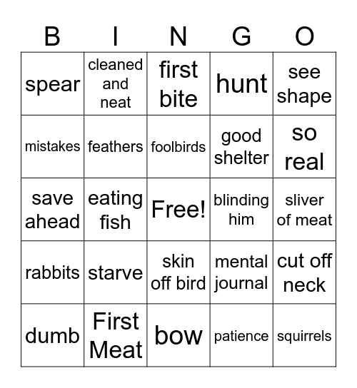 Hatchet Bingo Card