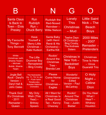 ITB Music BINGO - Holiday Favourites Bingo Card