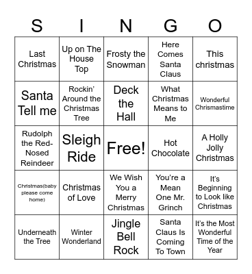 Christmas SINGO Bingo Card
