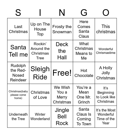 Christmas SINGO Bingo Card