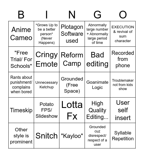 Bingo gets grounded Bingo Card