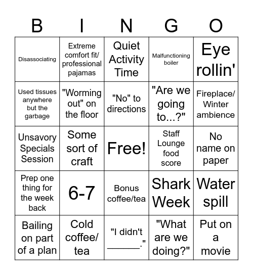 Week Before Winter Break Bingo Card