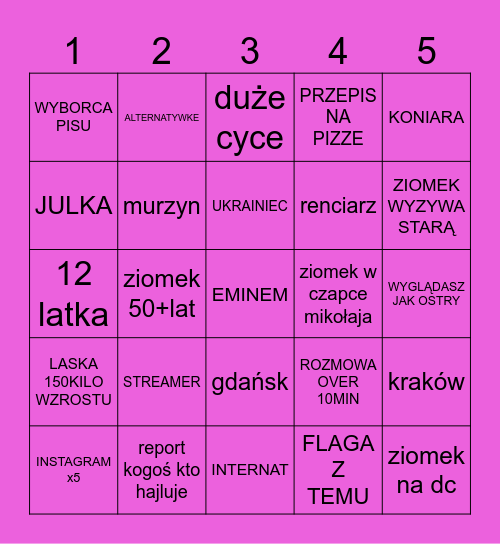 OMEGLE BINGO Card