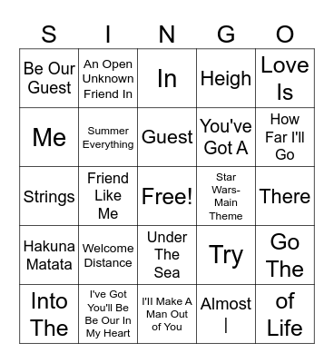 Disney Bingo Card