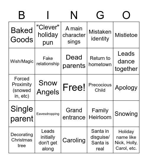 Hallmark Movie Bingo Card
