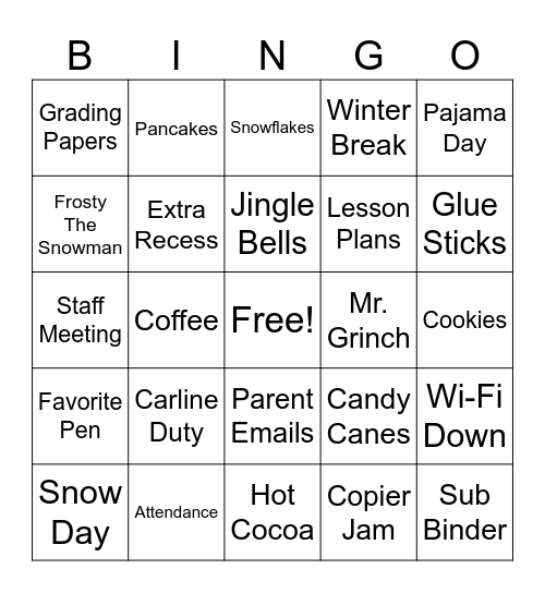 BCLA Holiday Bingo Card