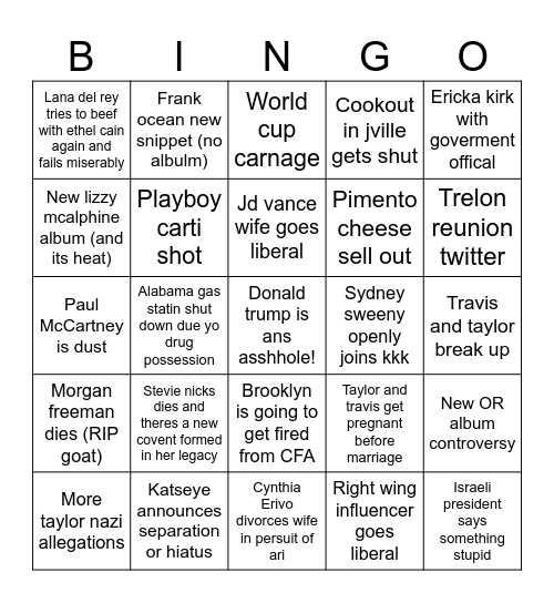 2026 bingo card Bingo Card