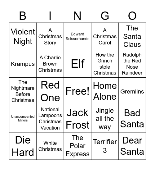 Christmas Movie Bingo Card