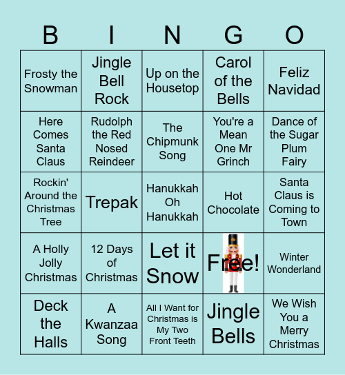 Holiday Song BINGO Card