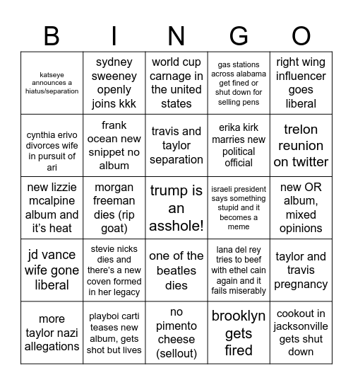 2026 bingo card Bingo Card