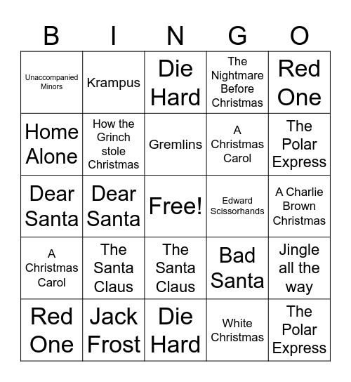 Christmas Movie Bingo Card