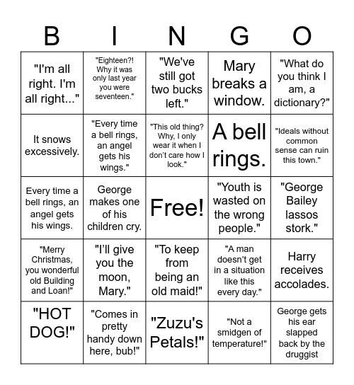 It's a Wonderful Life Bingo Card
