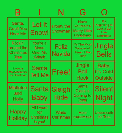 SSS Holiday Music Bingo Card