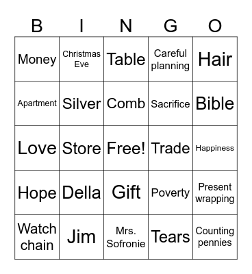 The Gift of the Magi Bingo Card