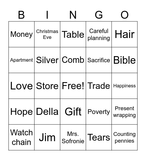 The Gift of the Magi Bingo Card