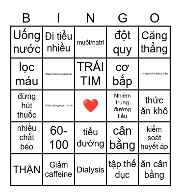 KIDNEY & HEART HEALTH Bingo Card