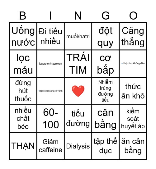 KIDNEY & HEART HEALTH Bingo Card