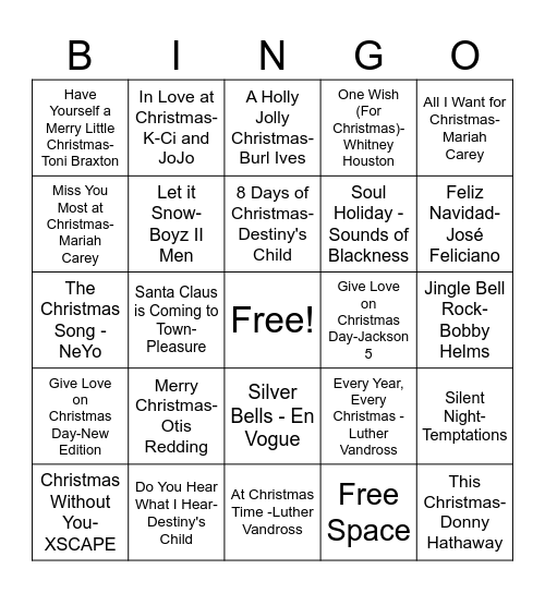 Christmas Bongo Bingo Card