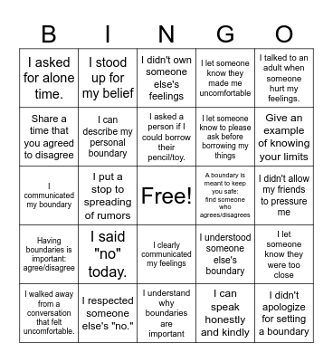 Boundary Bingo Card
