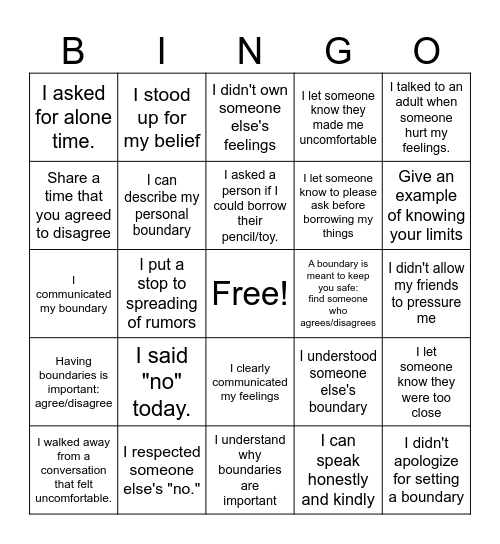 Boundary Bingo Card