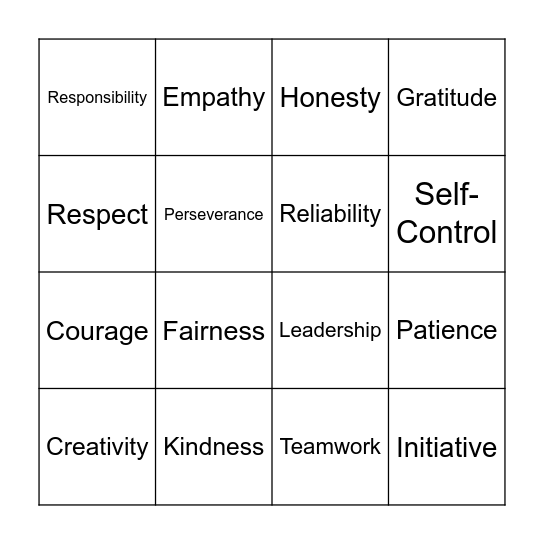 Character BINGO Card